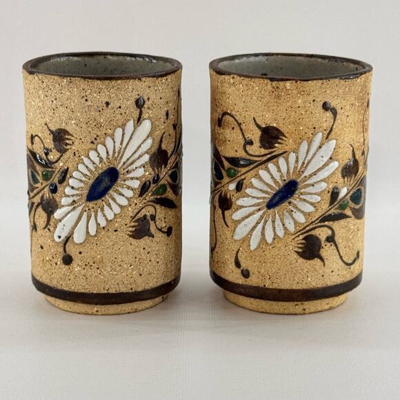 Handmade Tonala Drinking Tumbler Cup Set of 2 Made in Mexico 4.5" Tall - Picture 1 of 8